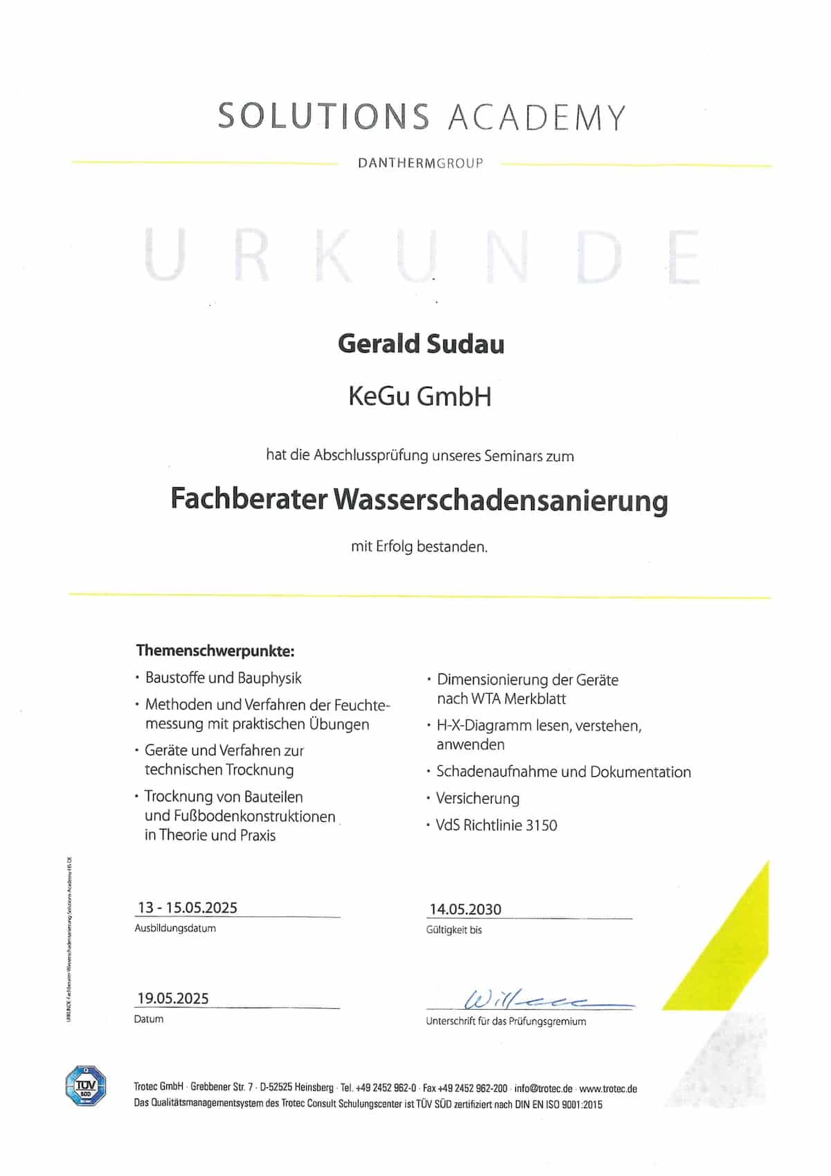 Fachberatung Wasserschadensanierung Sudau